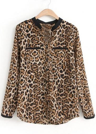 Rosewe New Arrival Long Sleeve Leopard Single Breasted Blouse