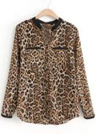 Rosewe New Arrival Long Sleeve Leopard Single Breasted Blouse