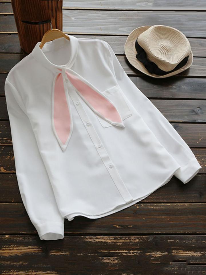 Shein Single Pocket Bunny Ear Neck Blouse
