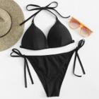 Shein Knot Detail Solid Bikini Set