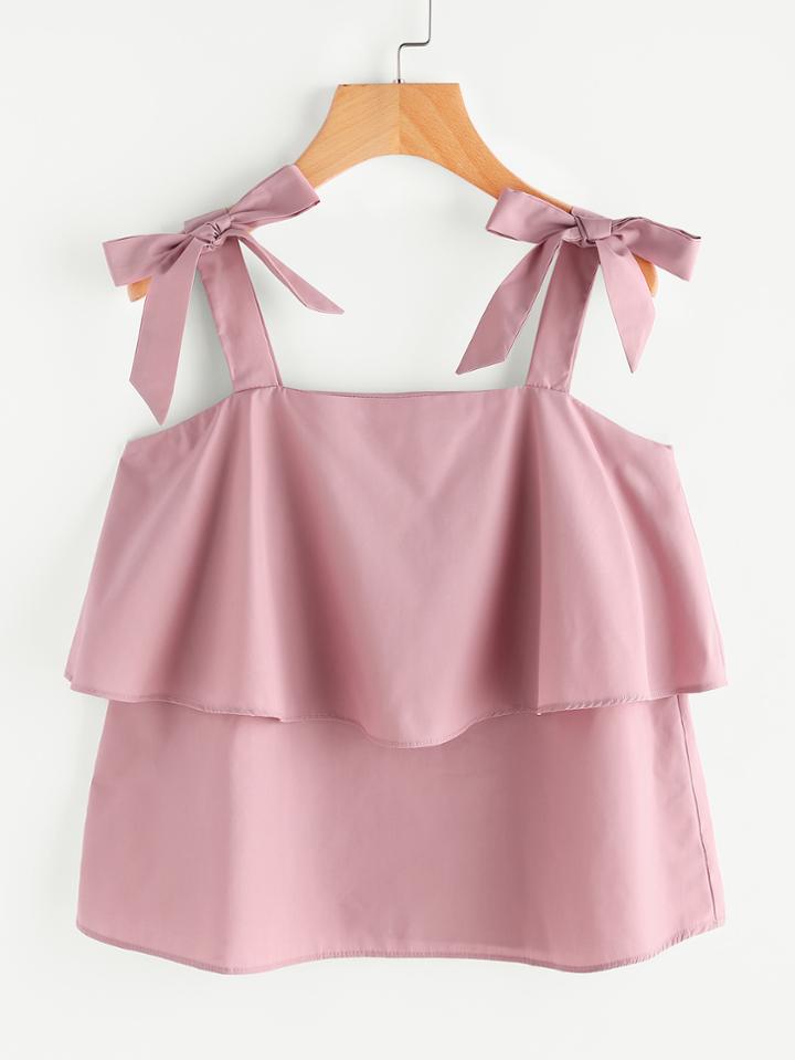Shein Bow Tie Shoulder Layered Top