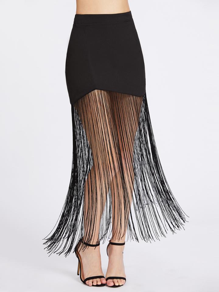 Shein Fringe Hem Zipper Back Skirt