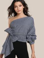 Shein One Shoulder Gathered Sleeve Belted Top