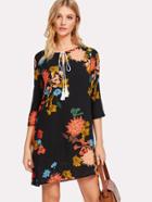 Shein Tasseled Tie Botanical Tunic Dress