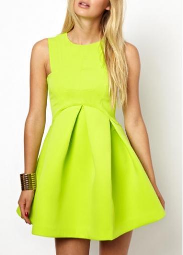 Rosewe Shining Round Neck Sleeveless Yellow A Line Dress