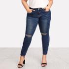 Shein Plus Knee Rips Faux Pearl Detail Jeans