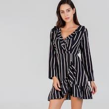 Shein Ruffle Detail V-neck Striped Dress