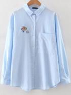 Shein Blue Patch Curved Hem Blouse With Pocket