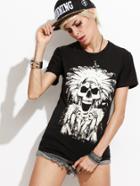 Shein Black Skull Print Halloween T-shirt