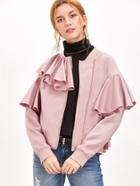 Shein Purple Zip Up Ruffle Trim Bomber Jacket