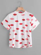 Shein All Over Red Lip Print Tee