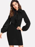 Shein Tie Neck Lantern Sleeve Fitted Dress