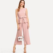 Shein Self Tie Waist Top & Wide Leg Pants Set