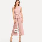 Shein Self Tie Waist Top & Wide Leg Pants Set