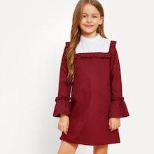 Shein Girls Ruffle Trim Trumpet Sleeve Dress