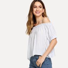 Shein Cold Shoulder Pinstripe Top