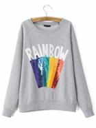 Shein Grey Letter Print Rainbow Sequined Sweatshirt