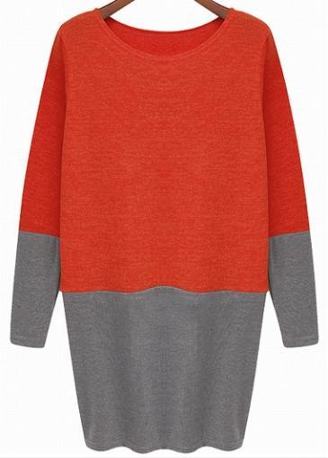 Rosewe Charming Red And Grey Long Sleeve Woman Dress