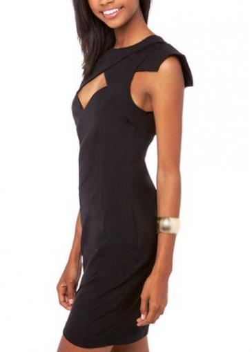 Rosewe Sexy Round Neck Hollow Design Summer Dress Black