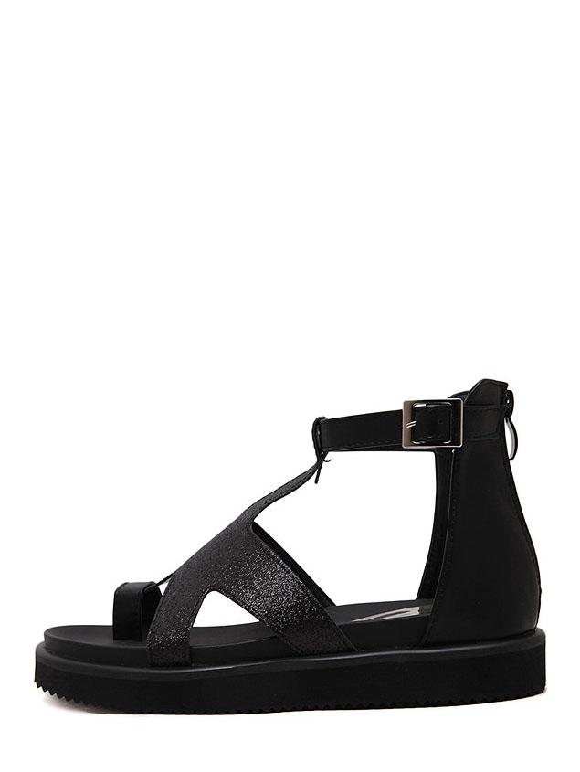 Shein Black Toe-ring Ankle Strap Sandals