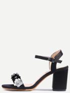 Shein Black Peep Toe Rhinestone Ankle Strap Chunky Pumps