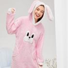Shein Rabbit Embroidered Plush Hooded Dress