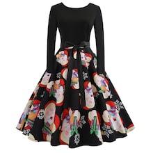 Shein 50s Self Tie Christmas Print Flare Dress