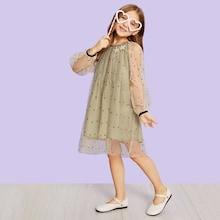 Shein Toddler Girls Polka Dot Keyhole Back Mesh Dress
