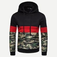 Shein Men Cut And Sew Panel Camo Pattern Drawstring Hoodie