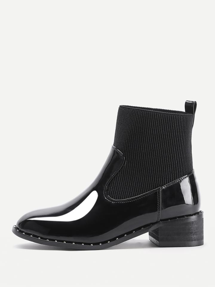 Shein Studded Detail Patent Leather Boots