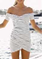 Rosewe Off The Shoulder Asymmetric Striped Dress