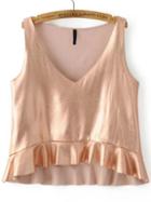Shein Rose Gold V Neck Ruffle Tank Top