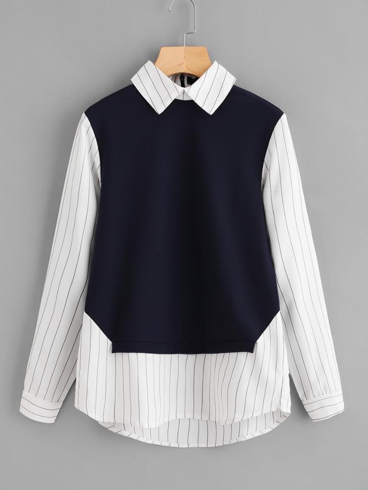 Shein Zip Back 2 In 1 Pinstripe Blouse
