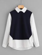 Shein Zip Back 2 In 1 Pinstripe Blouse