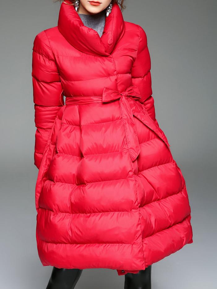 Shein Red Lapel Tie-waist Coat