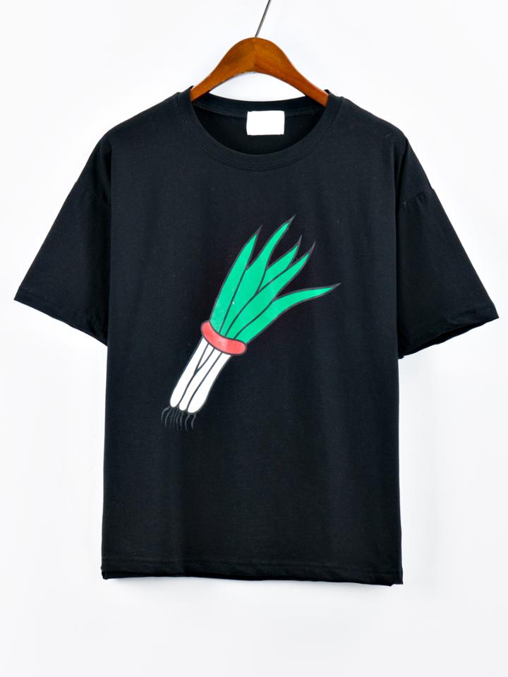 Shein Shallot Print Black T-shirt