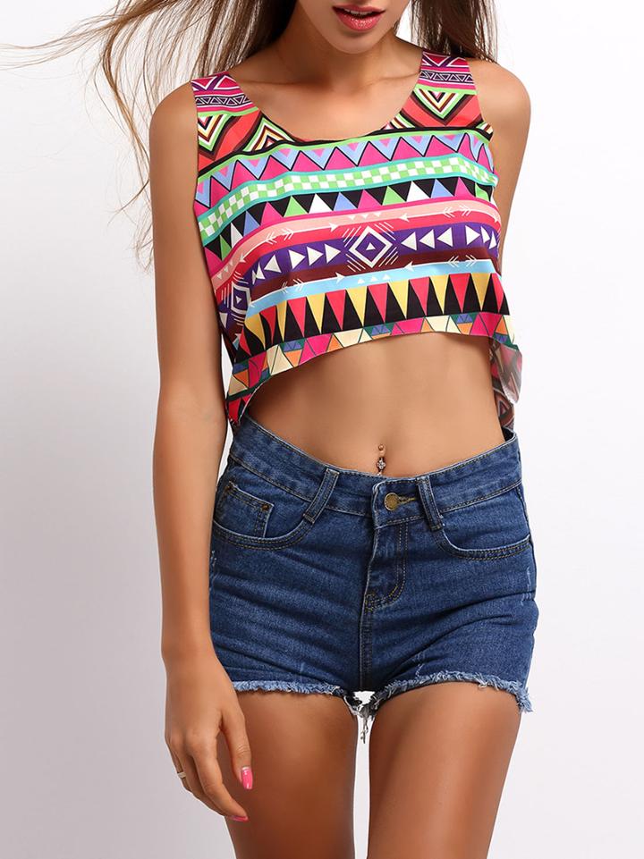 Shein Multicolor Geometric Print Crop Cami Top