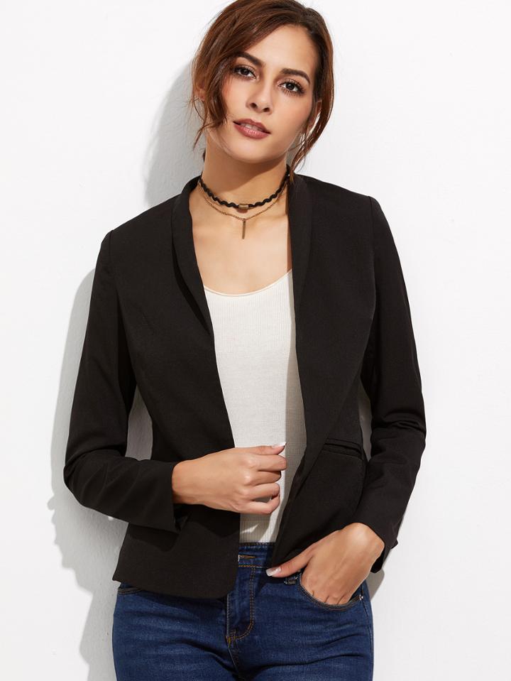 Shein Black Shawl Collar Ladder Cutout Back Blazer