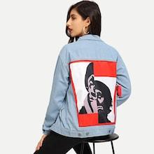 Shein Figure Pattern Letter Print Denim Jacket