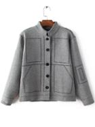 Shein Grey Contrast Trim Button Up Sweater Coat