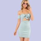 Shein Knotted Open Front Striped Bardot Dress