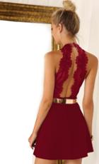 Shein Wine Red Sleeveless With Lace Backless Dress