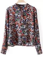 Shein Multicolor Long Sleeve Butterfly Print Blouse