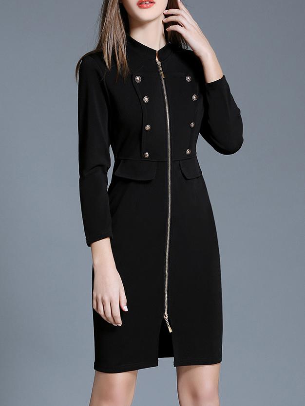 Shein Black Zipper Split Sheath Dress
