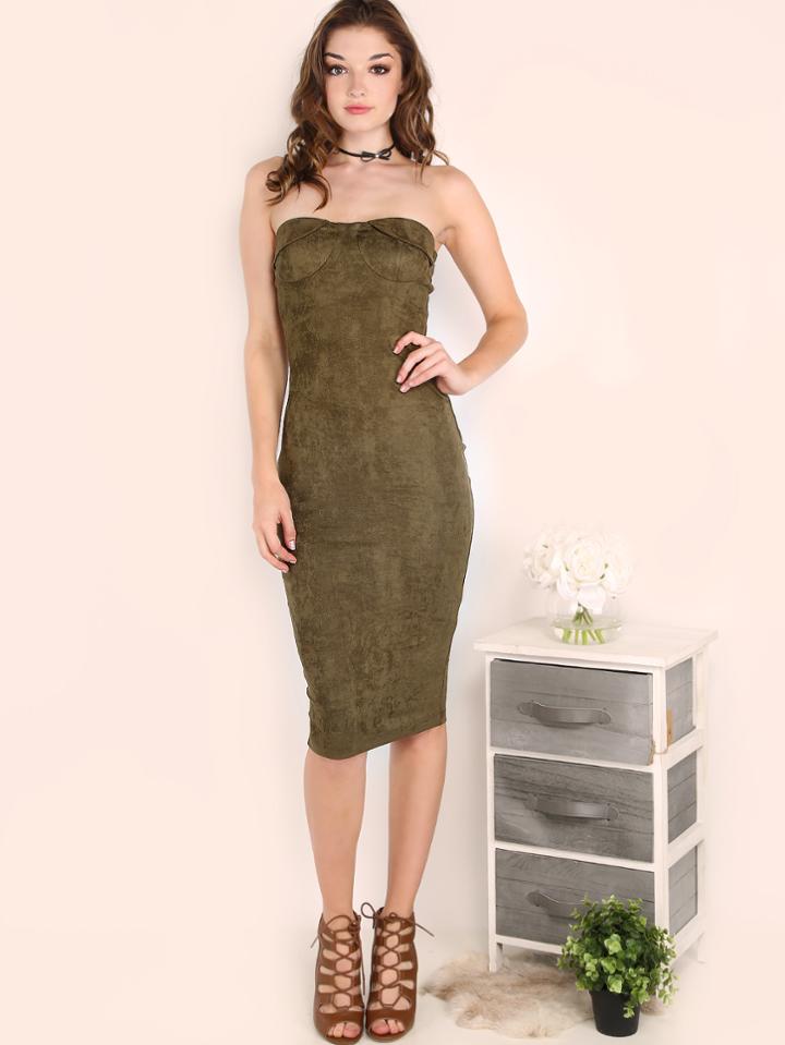 Shein Suede Strapless Bustier Dress Olive