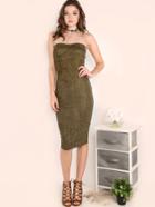 Shein Suede Strapless Bustier Dress Olive