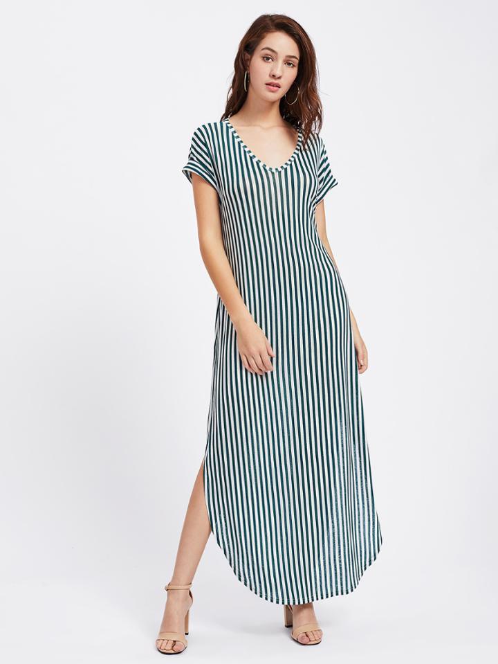 Shein Curved Hem Striped Tee Dress