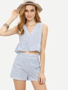 Shein Blue Striped V Neck Tank Top With Shorts