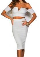Rosewe Boat Neck White Two Piece Dresses