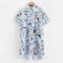 Shein Comic Print High Low Shirt Dress